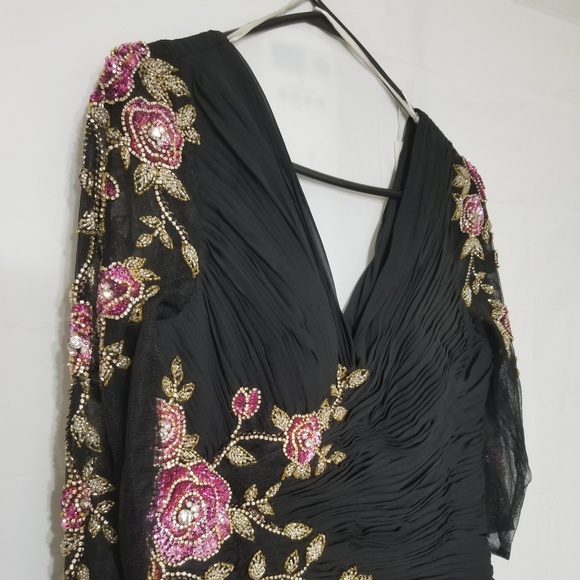 LASTING MOMENTS Black Embroidered Chiffon Gown - Picture 4 of 6